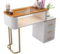 TT-YEC Mesa De Manicura Con Estructura De Metal Blanco, Mesa De Manicura De Doble Capa Con Cajones Y Tapa De Cristal Transparente, Estación De Trabajo De Salón De Belleza,Dl80cm