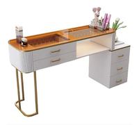 TT-YEC Mesa De Manicura Con Estructura De Metal Blanco, Mesa De Manicura De Doble Capa Con Cajones Y Tapa De Cristal Transparente, Estación De Trabajo De Salón De Belleza,Dl120cm