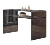 TT-YEC Mesa De Manicura De Cristal Transparente Negro, Mesa De Manicura Profesional, Moderna Estación De Trabajo De Manicurista Con 2 Capas De Espacio De Almacenamiento,L120cm