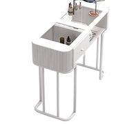 TT-YEC Mesa De Manicura Moderna Con Cajón, Mesa De Manicura Con Tapa De Cristal, Estación De Trabajo De Manicura Multifuncional Para Salón De Belleza, Mesa De Manicura Compacta,Bl100cm