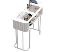 TT-YEC Mesa De Manicura Moderna Con Cajón, Mesa De Manicura Con Tapa De Cristal, Estación De Trabajo De Manicura Multifuncional Para Salón De Belleza, Mesa De Manicura Compacta,Bl80cm