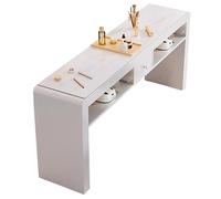 TT-YEC Mesa De Manicura Multifuncional Profesional Blanca, Mesa De Manicura De Madera con Tapa De Pizarra con Espacio De Almacenamiento Abierto De Doble Capa Y Cajones,L120cm