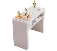 TT-YEC Mesa De Manicura Multifuncional Profesional Blanca, Mesa De Manicura De Madera con Tapa De Pizarra con Espacio De Almacenamiento Abierto De Doble Capa Y Cajones,L100cm