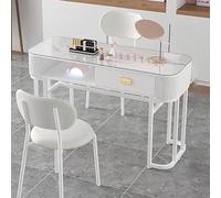 TT-YEC Mesa De Manicura Portátil Con Estante De Almacenamiento, Mesa De Manicura De Vidrio Templado, Banco De Trabajo De Manicura Y Belleza De Doble Capa, Mesa De Manicurista, Blanco,Al100cm