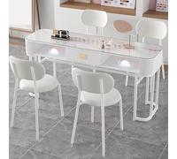 TT-YEC Mesa De Manicura Portátil Con Estante De Almacenamiento, Mesa De Manicura De Vidrio Templado, Banco De Trabajo De Manicura Y Belleza De Doble Capa, Mesa De Manicurista, Blanco,Al120cm