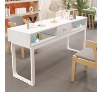TT-YEC Mesa De Manicura Profesional Grande con Almacenamiento Doble Y Cajones, Mesa De Manicura con Estructura De Metal, Mesa De Tecnología De Manicura, Color Madera/Blanco,Al120cm