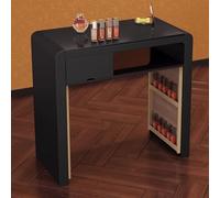 TT-YEC Mesa De Manicura Profesional Moderna, Mesa De Manicura De Madera Con Tapa De Vidrio, Cajones Y Almacenamiento Abierto, Mesa De Uñas De Salón De Belleza, Tocador Blanco Y Negro,Bl82cm