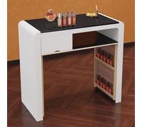 TT-YEC Mesa De Manicura Profesional Moderna, Mesa De Manicura De Madera Con Tapa De Vidrio, Cajones Y Almacenamiento Abierto, Mesa De Uñas De Salón De Belleza, Tocador Blanco Y Negro,Al102cm