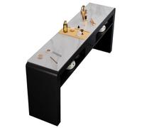 TT-YEC Mesa De Maquillaje Para Manicura Con Cajones, Mesa De Manicura De Mármol, Estación De Trabajo De Almacenamiento De Madera, Estación De Suministros De Manicura, Negro,L140cm