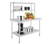 TT-YEC Mesa De Preparación De Cocina Comercial De Acero Inoxidable De Dos Niveles con Divisores, Encimera De Cocina Independiente De Alta Resistencia, Tablero De Mesa De Metal,L150xw50xh160cm