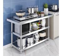 TT-YEC Mesa De Preparación De Cocina Comercial Grande, Mesa De Metal De Almacenamiento De Tres Niveles De Acero Inoxidable, Mesa De Corte Abierta Multifuncional,L110×w50×h80cm