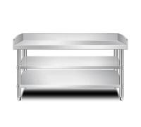TT-YEC Mesa De Preparación De Cocina con Encimera De Acero Inoxidable con Protector contra Salpicaduras De Tres Lados, Parrilla para Mesa De Comedor Y Patas Ajustables.,Bl180×w60×h80cm