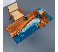 TT-YEC Mesa Grande De Resina Epoxi Personalizada, Mesa De Comedor De Resina para 2 A 4 Personas con Encimera De Río Y Océano, Mesa De Comedor De Cocina Rectangular De Madera Natural,Al140×h60cm