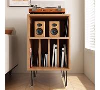TT-YEC Soporte Abierto De Madera para Tocadiscos con Patas De Metal, Mueble/Mesa Retro para Guardar Discos De Vinilo, Organizador De Discos De 3 Niveles,D