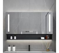 TT-YEC Tocador De Baño Flotante Moderno, Botiquín Inteligente LED Antivaho, Espejo De Alta Definición, Armario con Espejo De Madera Maciza Montado En La Pared, con Reloj,L98cm/38.58in b