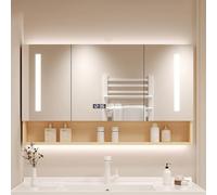 TT-YEC Tocador De Baño Flotante Moderno, Botiquín Inteligente LED Antivaho, Espejo De Alta Definición, Armario con Espejo De Madera Maciza Montado En La Pared, con Reloj,L118cm/46.45in a