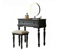 TT-YEC Tocador Retro De Madera Maciza, Elegante Tocador con Cajones Y Taburete Acolchado, Mesa De Sofá Larga Y Estrecha con Espejo LED Que Cambia De Color,B