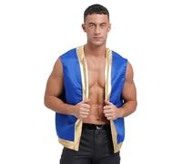 TTAO Chaleco de príncipe árabe para hombre, chaleco festivo, disfraz oriental de sultán sin mangas, chaqueta frontal abierta, parte superior, Halloween, cosplay, azul cobalto, L