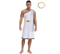 TTAO Disfraz de dios griego para hombre, toga antigua, un hombro, guerrero griego, túnica para carnaval, fiesta temática, disfraz de carnaval, color blanco, S