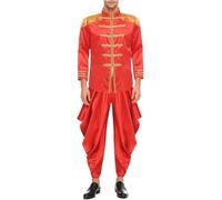 TTAO Disfraz de príncipe árabe para hombre, manga larga, de satén, con pantalones bombachos, Halloween, carnaval, fiesta temática, disfraz rojo, S