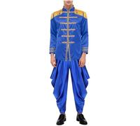 TTAO Disfraz de príncipe árabe para hombre, manga larga, de satén, con pantalones bombachos, Halloween, carnaval, fiesta temática, disfraz de color azul real, XL