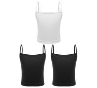 TTAO Pack de 3 camisetas interiores de algodón para niña, tirantes delgados, camiseta de tirantes finos, camiseta de verano, ropa deportiva, ropa de danza, Negro&Negro&Blanco, 140-152