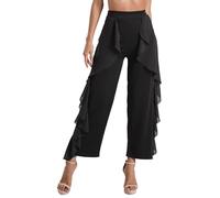 TTAO Pantalón de baile latino para mujer, estilo Rumba, para salsa, para práctica de rendimiento, para fitness, entrenamiento, disfraz, Negro , XL