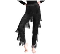 TTAO Pantalones de baile latino para mujer, tango rumba, con flecos, salsa, práctica, pantalones de fitness, leggings de entrenamiento, disfraz de rendimiento, Negro , M