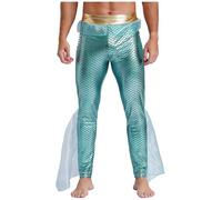 TTAO Pantalones de Dios del Mar para hombre, disfraz de rey de los mares, juego de rol, disfraz metálico, brillante, escamas de pescado, leggings para Halloween, carnaval, disfraz, verde menta, XL