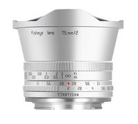 TTARTISAN Lente de cámara ojo de pez APS-C de 7,5 mm F2 lente de cámara de enfoque manual ultra gran angular, color plateado (para Sony E)