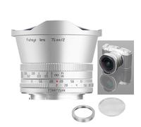 TTArtisan Lente F2 ojo de pez de 7,5 mm para montaje FX (APS-C) - Plata, gran angular de 180°, apertura F2.0, enfoque manual, carcasa metálica