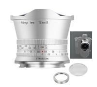 TTArtisan Objetivo ojo de pez F2 de 7,5 mm para montaje NZ (APS-C) - plata, gran angular de 180°, apertura F2.0, enfoque manual, carcasa metálica