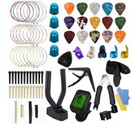 TTCR-II Accesorios Guitarra 78 Piezas con Afinador Guitarra,Correa,Soporte pared,Cejilla,15 Puas,3 juegos Cuerdas,Puente,Cejuela acustica