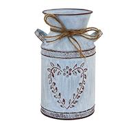 TTdayup Jarrón rústico Shabby Chic para Flor - Lata Leche con Acabado galvanizado con asa,Jarrón de Granja Vintage para centros de Mesa, Florero Metal Forma corazón y diseño Cuerda, 7.7 "(Gris Claro)