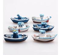 Ttdesefu Juego de 6 botes de pesca en miniatura, estilo mediterráneo vintage para casa de muñecas, jardín de hadas y decoración de micropaisajes, perfecto para temas de océano, playa y mar (estilos