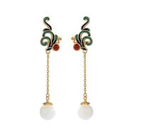 TTDGYYXW Long Nephrite White Jade Pendant Earrings Women's Ancient Style Stud Earrings with Red Agate Pendant Earrings,
