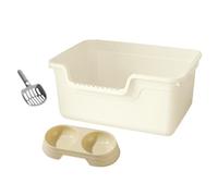 TTETTZ 3 Piezas Caja de Arena para Gatos Arenero Abierto para Mascotas Bandeja de Limpieza Profunda Recipiente Reutilizable Ligero Incluye Paleta Y Comedero, Blanco