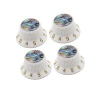 TTETTZ 4 Piezas Perillas de Guitarra para Potenciómetros de 18 Dientes Botón Giratorio Ajuste Estético Estilo Abalón Hecho en PP para Músicos Estudios de Gra, Letra de Oro Blanco