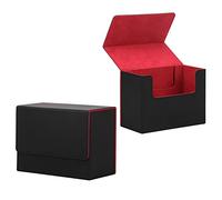 TTETTZ Estuche para Baraja de Cartas Caja de Almacenamiento de Tarjetas Caja para Juegos de Cartas Coleccionables Organizador de Cuero Sintético con Cierre M, Negro Rojo, Tornillo PSA BGS
