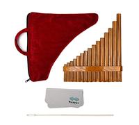 TTETTZ Flauta de Pan Curvada con 15 Tubos Panpipes de Bambú Ajustable Instrumento Tradicional con Corcho Regulable Incluye Bolsa Y Paño Adecuada para Enseñan, Mano izquierda
