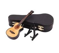 TTETTZ Guitarra Miniatura Instrumento Musical Casa de Muñecas Folk Ornamento Madera con Soporte Y Caja Adecuada para Decoración de Escritorio Regalo, Color