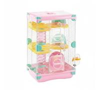 TTETTZ Jaula para Hámster Multifuncional con Estructura Reforzada Rueda de Ejercicio Tubos Interactivos y Diseño Adecuada para el Cuidado de Mascotas Pequeñas en el Hogar, Rosa, 2 Capas 617H