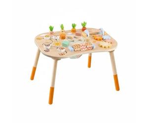 TTETTZ Mesa de Actividades Cognitiva con Bloques de Formas Mecanismos Giratorios de Deslizamiento y Bolsa de Almacenamiento Estructura de Madera Pensada para
