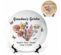 TTFEVVGX Plato decorativo de cerámica personalizado para el jardín de la abuela con texto en inglés "Love Grows Here" para mamá, abuela, nombre personalizado, regalos decorativos para el hogar, placa