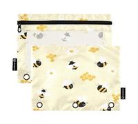Ttgoth Bumblebee Daisy - Estuche para lápices con 3 anillos, 2 estuches para lápices con ventana transparente con cremallera, organizador de artículos de papelería, bolsa de cosméticos