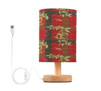 Ttgoth Cherries - Lámpara de mesita de noche a cuadros para dormitorio, lámpara LED de mesita de noche, luz de lectura con puertos USB y pantalla de tela para sala de estar, dormitorio, oficina en