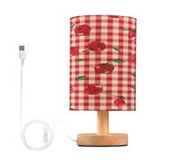 Ttgoth Cherries - Lámpara de mesita de noche a cuadros para dormitorio, lámpara LED de mesita de noche, luz de lectura con puertos USB y pantalla de tela para sala de estar, dormitorio, oficina en