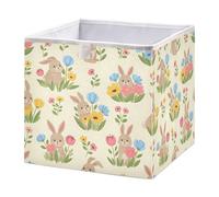 Ttgoth Cubos de almacenamiento plegables de tela de 28 x 28 cm con diseño de conejitos y flores, organizador de armario para dormitorio, guardería o hogar