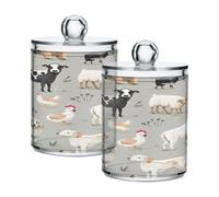 Ttgoth Cute Frogs Qtip - Dispensador de acrílico para baño, 2 tarros de boticario, organizador de maquillaje para almohadilla de algodón, yema, hisopo, bola