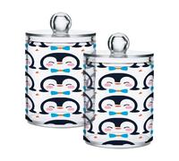 Ttgoth Cute Penguin Qtip - Dispensador de acrílico para baño, 2 tarros de boticario, organizador de maquillaje para almohadilla de algodón, brotes, hisopos, bolas